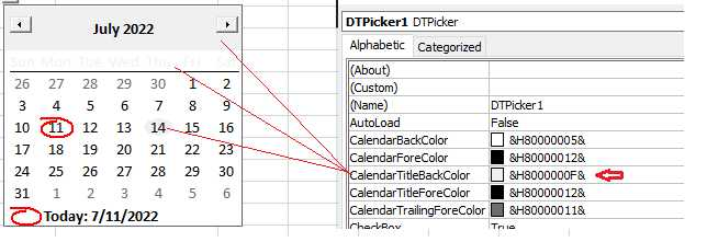 change Date Picker colors on Properties menu
