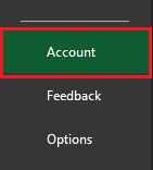 Excel Account menu