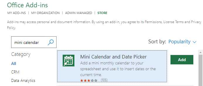 install mini calendar date picker add-in